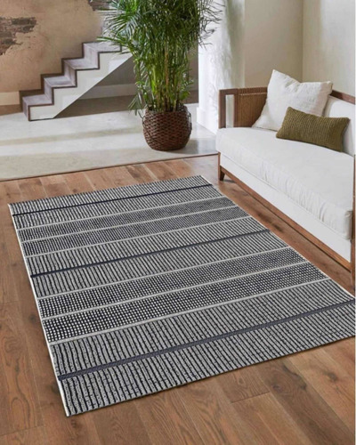 Alfombra Simil Yute Rayas Beige Negro 160x230 Kreatex