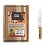 Kit Tabua Madeira Churrasco + Faca Para Carne Tramontina