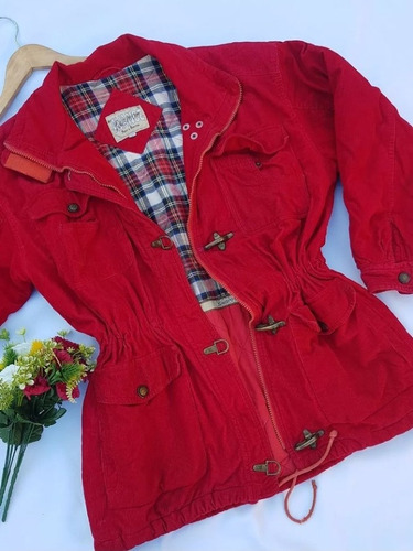 Campera Parka Corderoy Roja/bordó Vintage