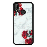 Funda Protector Para Huawei Marmol Flores Rosas Rojas