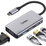 Adaptador Usb C Vga, Usb-c Hdmi 4k Adaptador Multipuert...