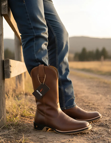 Bota Botina Texana Country Masculina Em Couro Legítimo | Parcelamento sem juros