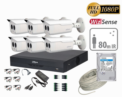 Cctv Kit Pro Dahua Dvr 8ch Wizsense + 6 Cam 2mp Ir80m 1tb 