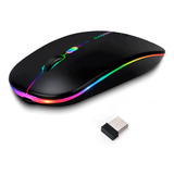 Mouse Gadnic Inalambrico Negro Recargable Portatil Luces