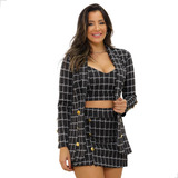 Conjunto 3 Peças Max Blazer  Alfaiataria Cropped Short Saia