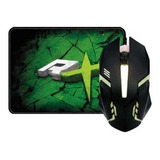 Kit Gamer Mouse Led Y Mouse Pad Reptilex 016 / Tecnocenter Color Negro