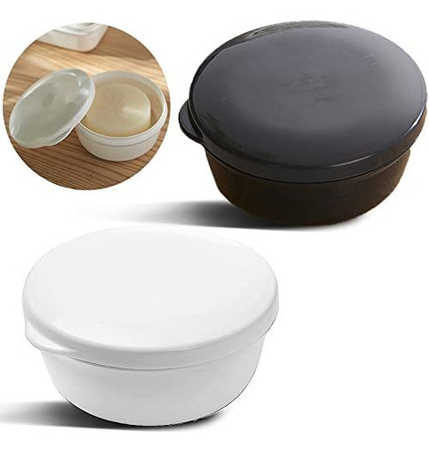 2 Pack Portable Round Soap Dish With Lid Leak Proof Drainage