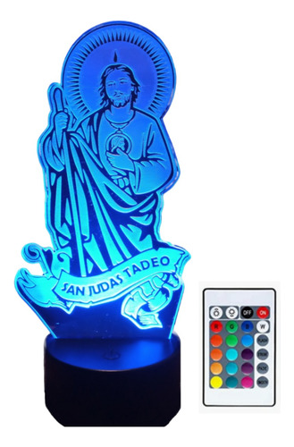 San Judas Tadeo Lampara Led 3d Control 16 Colores + Touch 