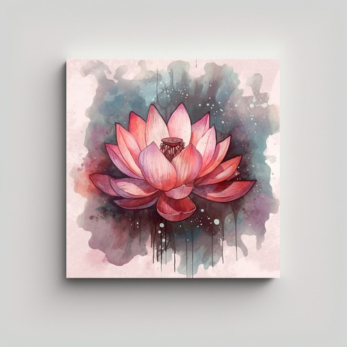 Pintura Estilo Tinta De Lotus 20x20cm Bastidor Madera Flores