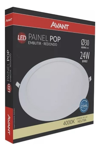 1x Painel Plafon Led 24w Embutir Redondo Avant 4000k