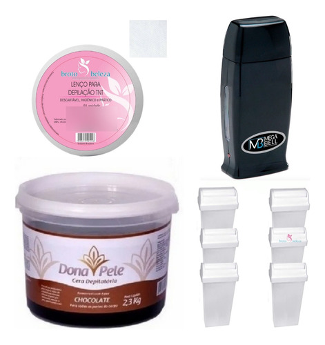 Kit Cera Donapele + Aquecedor Roll-on + 6 Refil + Rolo Tnt