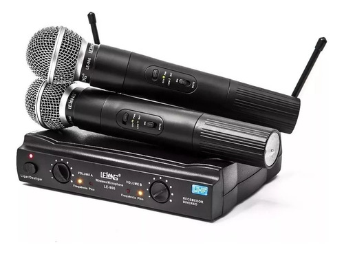 Microfone Duplo S/ Fio Uhf Wireless Profissional Le 906