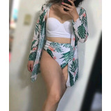 Traje De Baño 3 Piezas Bikini Estampado Mas Kimono T019