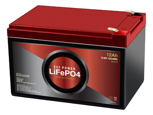 Batería Recargable De Litio Lifepo4 Eci Power 12v 12ah |