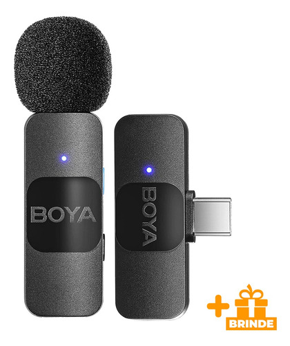 Sistema De Microfone Lapela Boya By-v10 Usb C Preto + Brinde