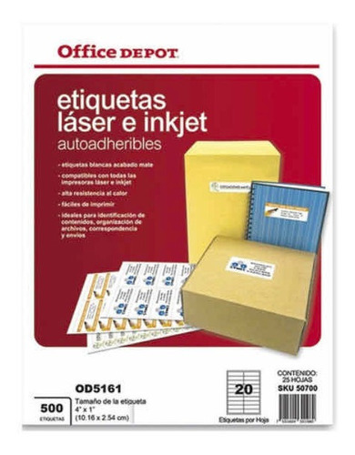 Etiquetas Láser E Inkjet Autoadheribles Office Depot 500pz