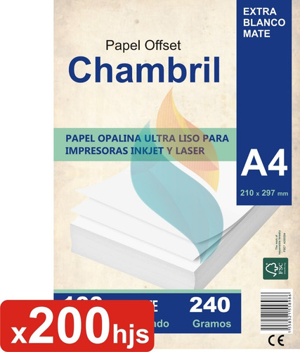 Papel Opalina A4 Fotografico 240gr Mate 200h Chambril Inkjet