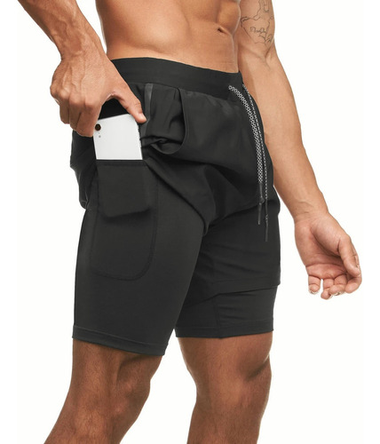  Gym Short Con Licra Deportiva 2 En 1 Hombre Correr