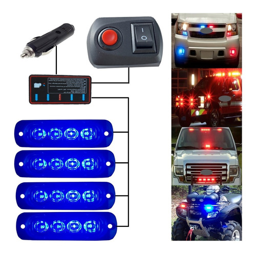 4 Barras Led Estrobo Azul Con Control Y Modulo Inteligente