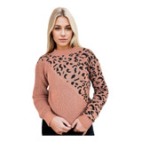 Blusa Tricot Manga Longa Sueter Moda Animal Print