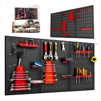 31pcs Tablero De Gancho Para Herramientas Metálicas (120*60cm) Contiene 18 Ganchos, 10 Soportes Para Herramientas Y 3 Tableros De Colgado Es Adecuado Para Garajes, Almacenes, Trasteros, Sótanos, Etc. | Meses sin interés