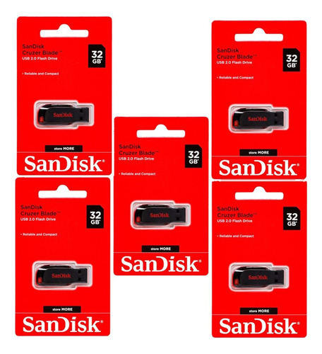 Kit 5 Pendrives Sandisk Cruzer Blade 32gb