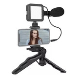 Kit Video Vlogger Camara Celular Led Y Microfono Con Tripie