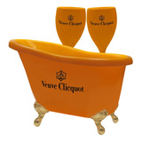 Kit Vintage Banheira Champanheira Laranja + 2 Taça Espumante Cor Lavanda Veuve Clicquot