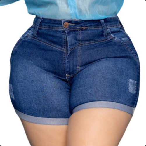 Short Feminino Plus Size Jeans Cintura Alta Levanta Bumbum