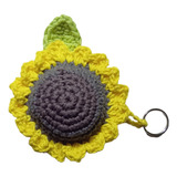 Llavero Girasol Hoja Tejido Crochet. Flores Amarillas Unidad
