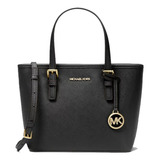 Bolsa Michael Kors Original Mini Tote Negro Piel Saffiano Acabado De Los Herrajes Dorado Diseño De La Tela Liso