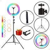 Iluminação Youtuber Colorido Tripé 2,10m Ring Light Rgb 26cm