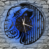 Reloj Pared Vinilo Elefante Discoteca 30cm 7 Colores Led Tem