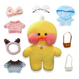 Lalafanfan Peluche De Pato Amarillo Con 8 Accesorios Kawaii,