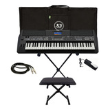 Kit Teclado Yamaha Psr-sx600 Capa Estante Cabo Banco E Pedal