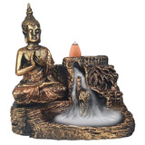 Incensário Buda Tibetano Meditando Cascata Backflow Resina 