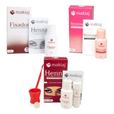 Kit Sobrancelha Henna Makiaj Completo Gel Removedor Fixador Cor Castanho Médio