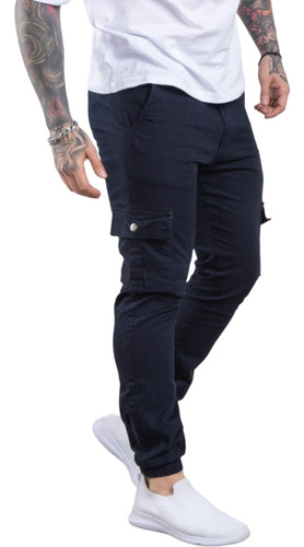 Pantalon Cargo Hombre Chupin Elastizado Con Pasa Cinto 