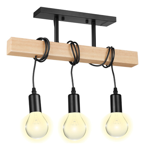 Lámpara Colgante Industrial Vintage De Madera Luz Techo Loft