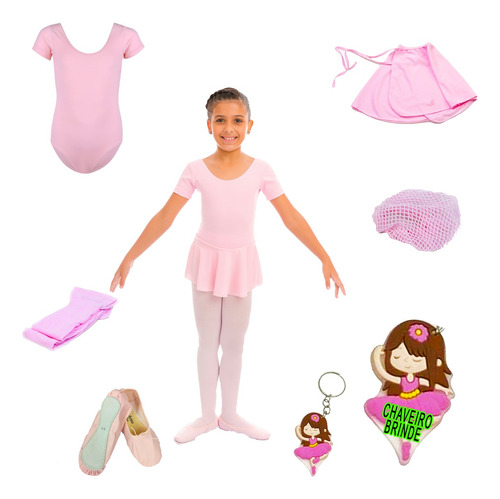 Kit Collant Meia Manga Ballet Balé Bailarina  5 Peças