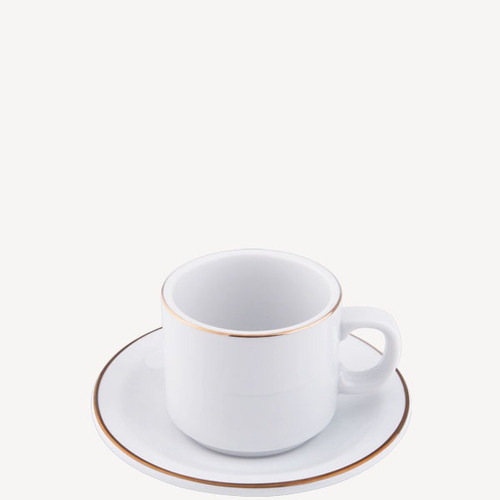 Taza Desayuno Te Y Plato Porcelana Verbano Filete Dorado X6 