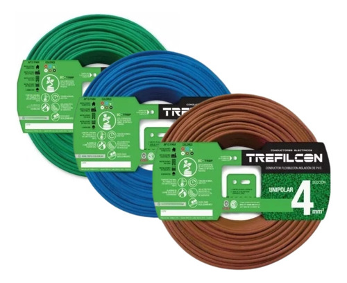 Pack X3 Cable Unipolar 4mm Verde-marron-azul Trefilcon X 25m