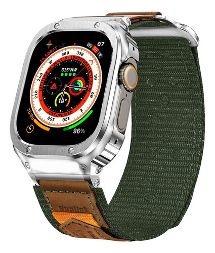 Malla De Nylon+funda Para Apple Watch 49mm Ultra1/2 L Verde