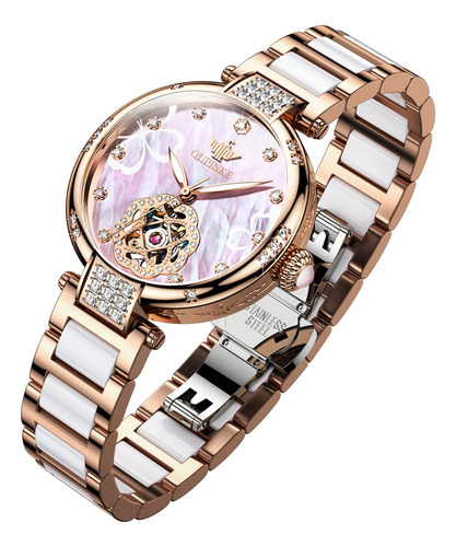 Oupinke Relojes Automaticos Para Mujer, Oro Rosa, Ceramica,