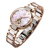 Oupinke Relojes Automaticos Para Mujer, Oro Rosa, Ceramica,