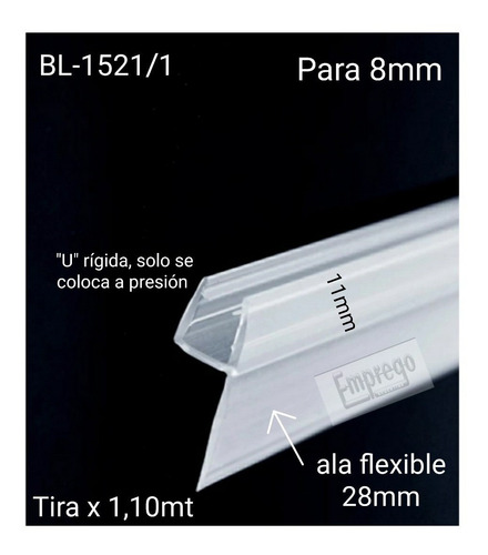 Burlete Para Mampara Y Vidrio Blindex De 8mm-ala 28mm(1.10m)