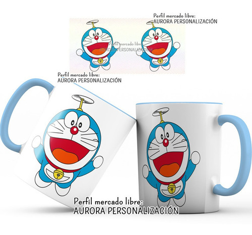 Mug Pocillo Doraemon Gato Cosmico Interior Oreja Azul 05