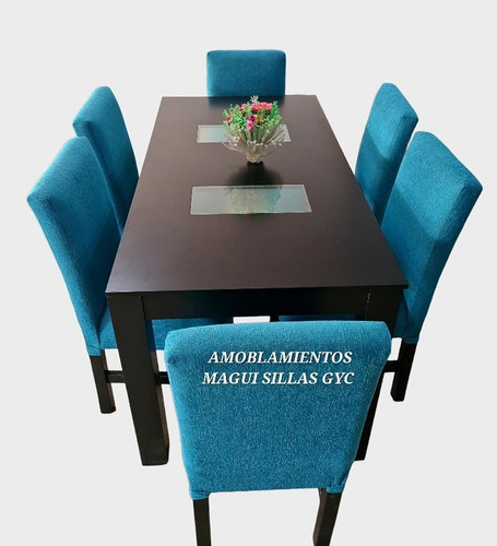 Juego De Comedor, Mesa Fija+ 6 Sillas Vestidas En Chenille