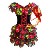 Vestido Quadrilha Adulto Luxo Festa Junina Vermelho Preto