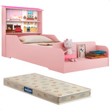 Cama Infantil Casinha Rosa Com Colchão Impermeável 148cm